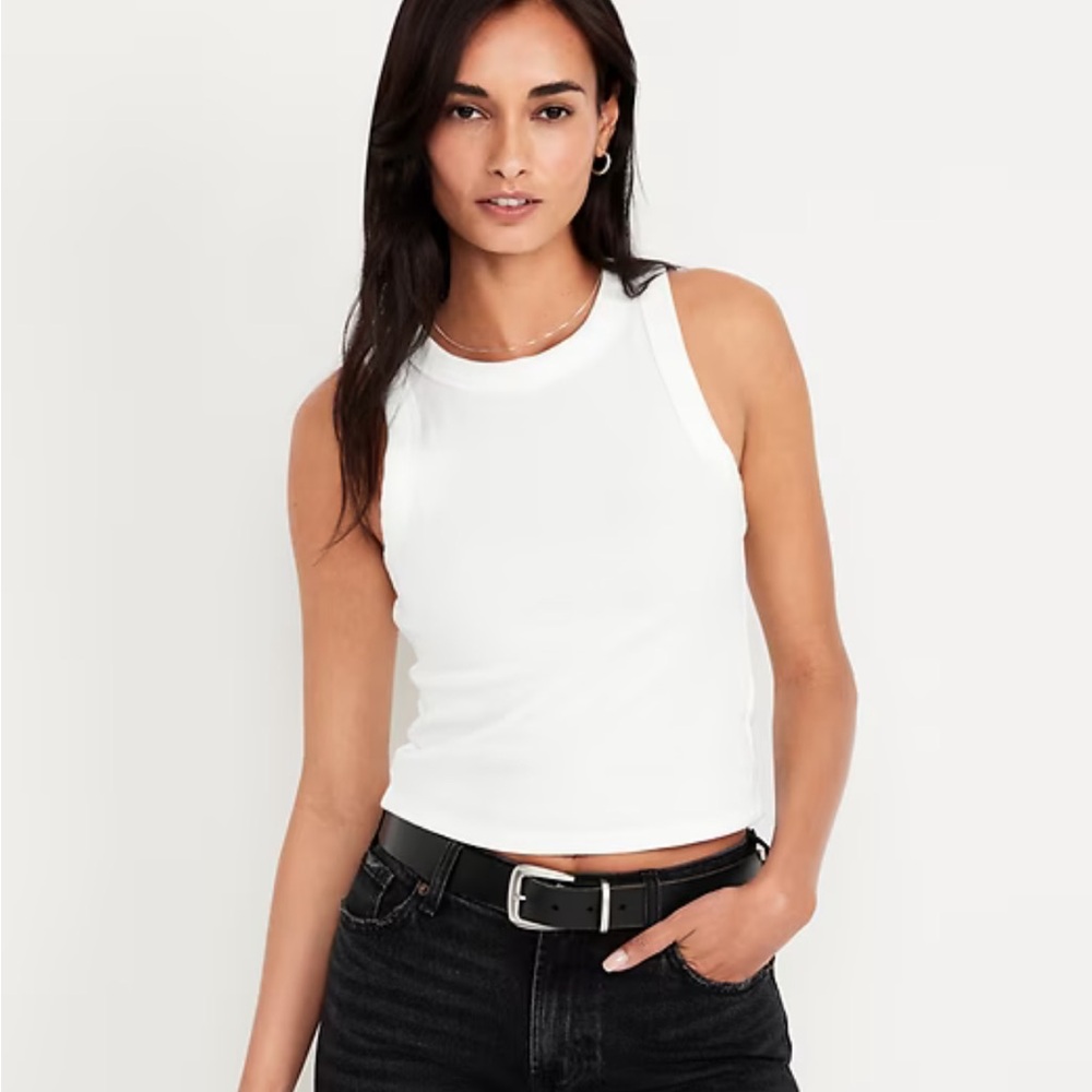 Old Navy Women's White High Neck Ribbed Comfy Cropped Tank Top